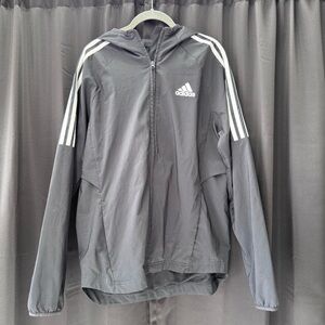Adidas Men's Black Windbreaker with White Stripes